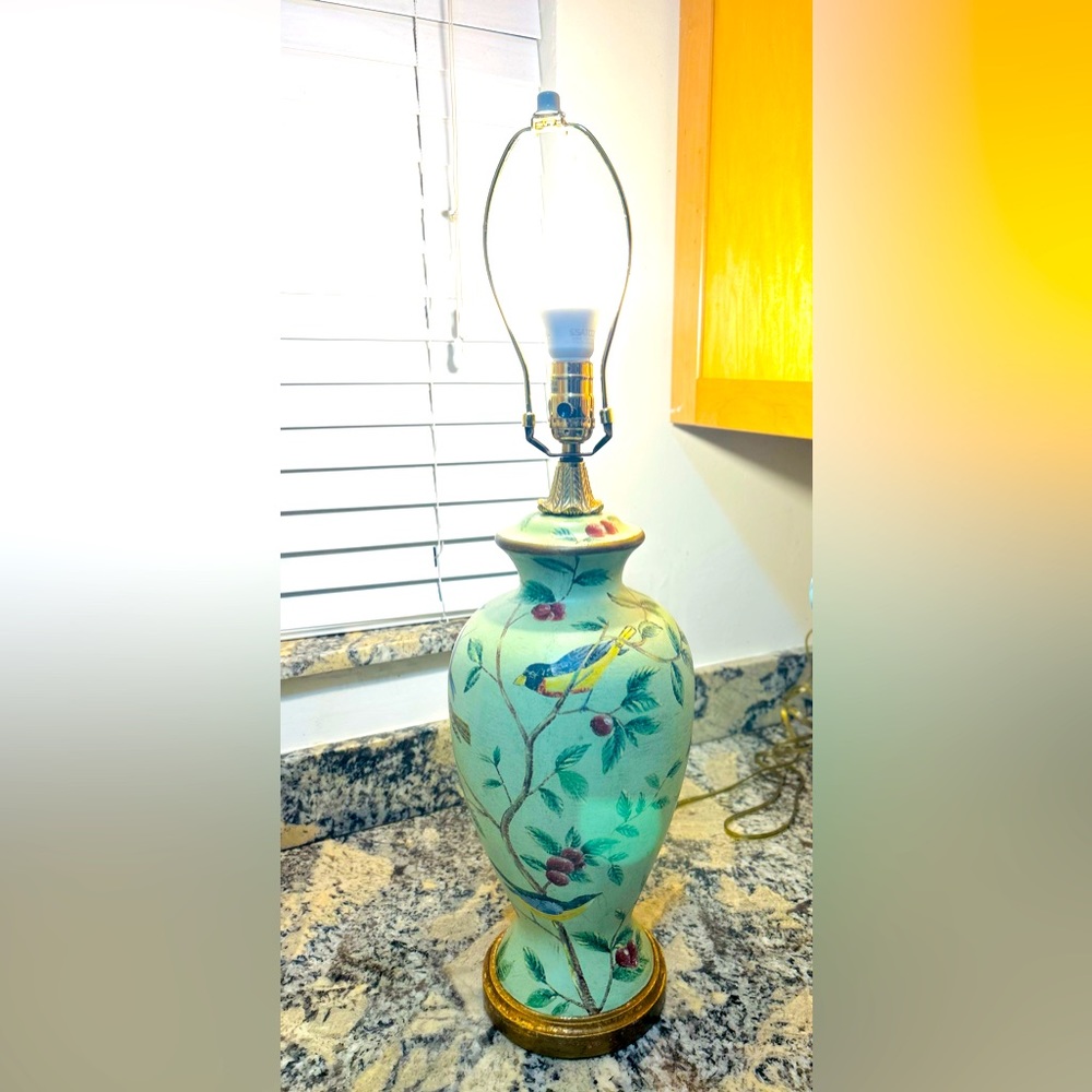 Bradburn Celadon Green Table Lamp With Birds and Foliage